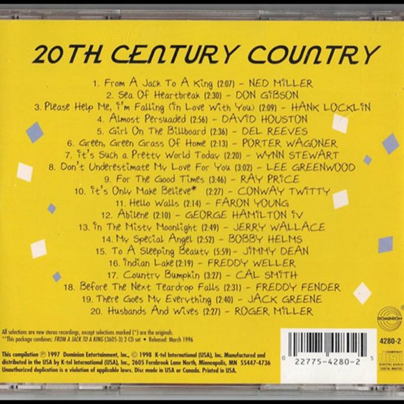 rare 20th Century County CD - Volume Two - 20 Super Country Classic Hits - 1998 - Picture 2 of 2